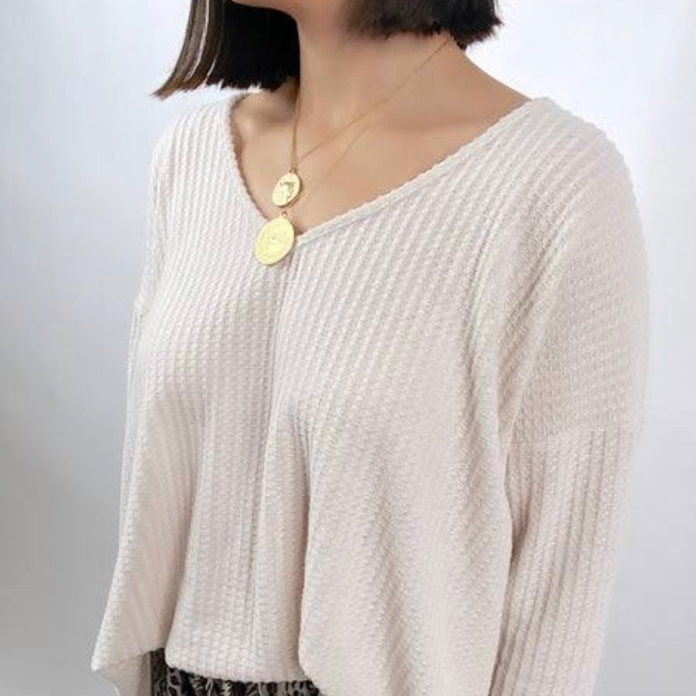Express Long Sleeve Waffle Knit V-Neck Tee